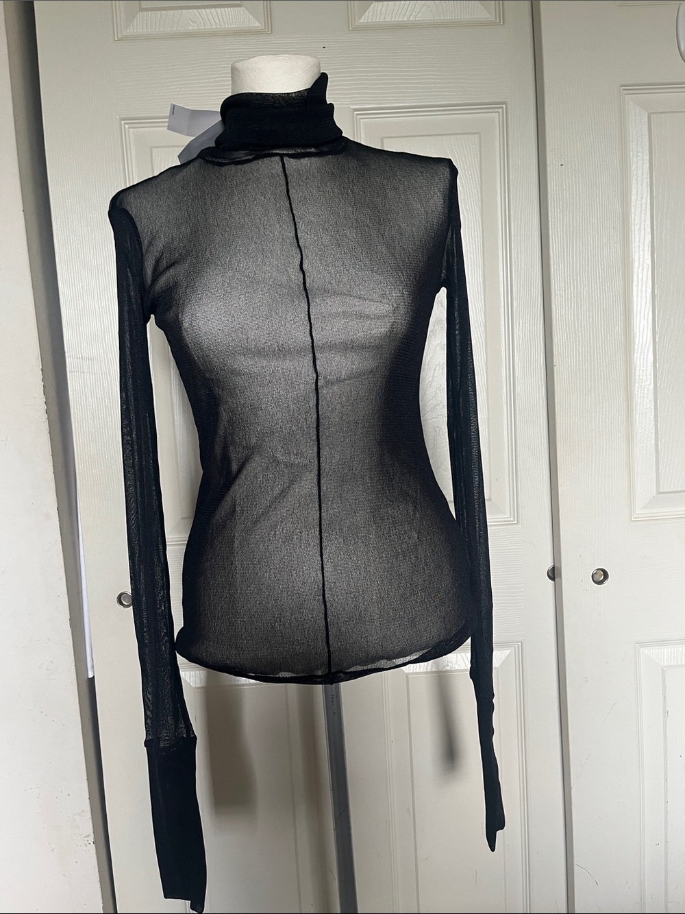 NWT H&M Trend Sheer Black Long-Sleeve Mock Neck Top